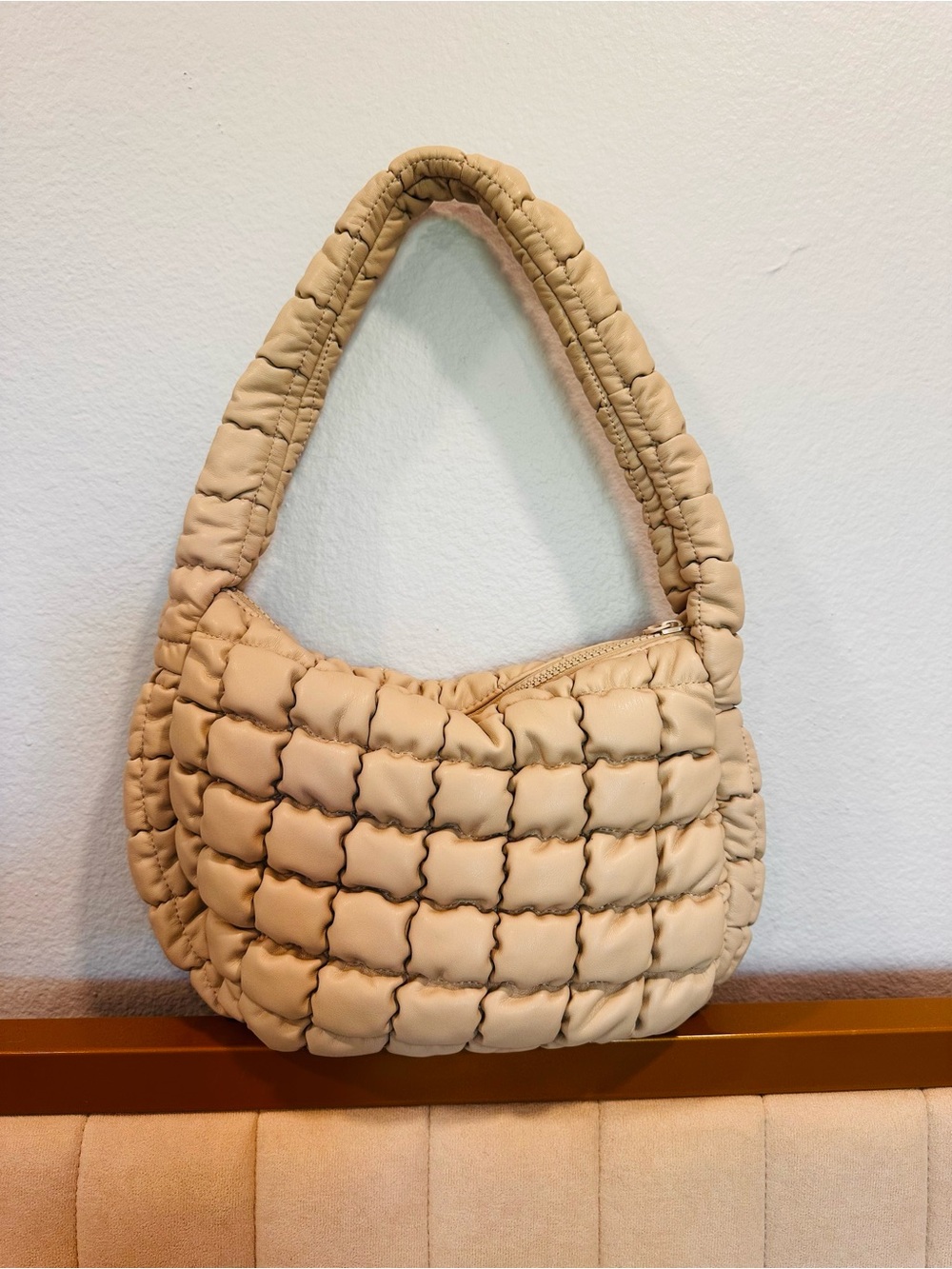 Quilted Padded Shoulder Bag – Cream